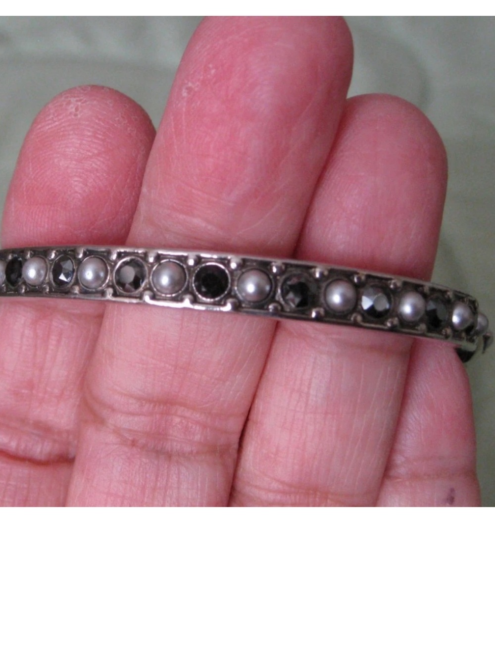 ❌SOLD!! ❌ Alexander McQueen Silver Skull Open Cuff Bracelet -marcasite and pearl - Picture 6 of 9